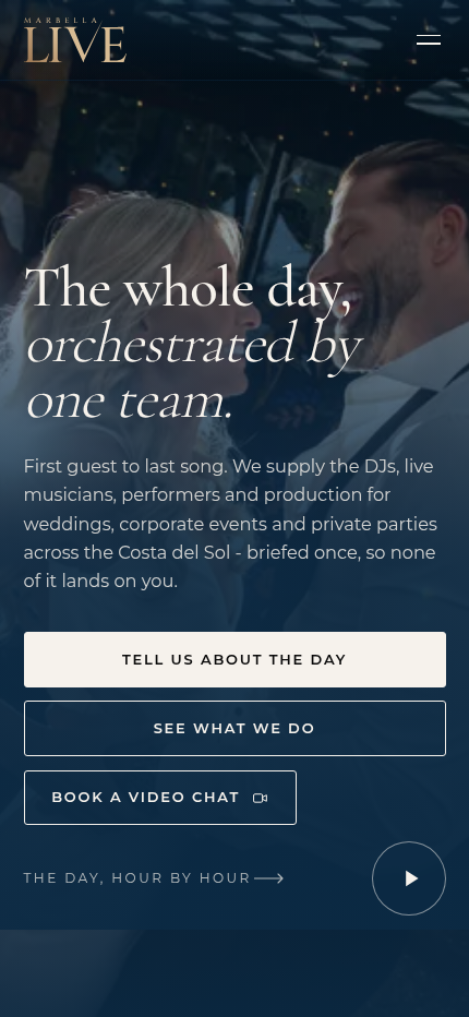 Mobile view of the Marbella Live homepage